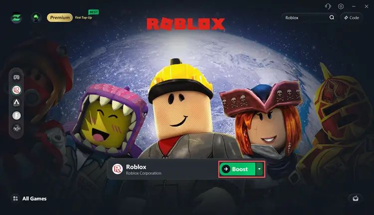 Click the Boost button to optimize Roblox performance