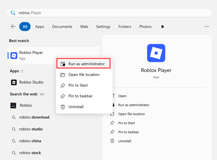 Run Roblox as administrator