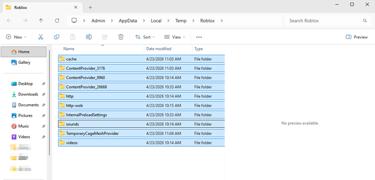 Clear Roblox temporary files to free system cache