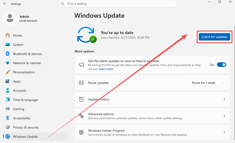check Windows updates to fix VALORANT VAN 79 error