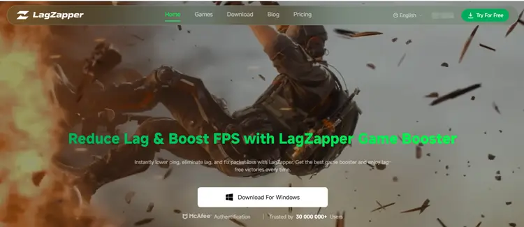 Интерфейс игрового бустера LagZapper