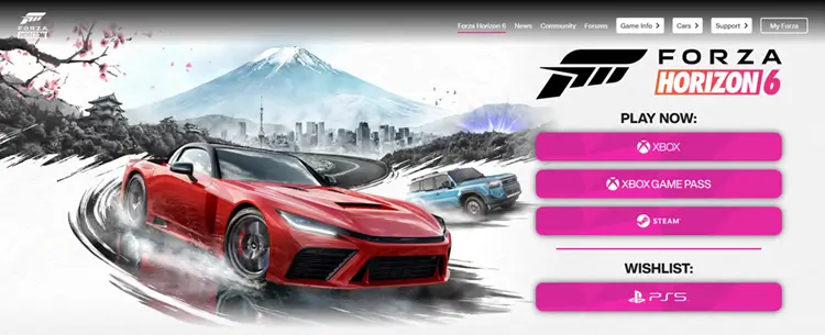 Интерфейс сайта Forza Horizon 6