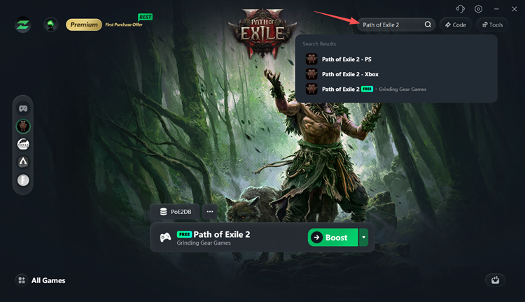 Search for Path of Exile 2 in LagZapper game booster