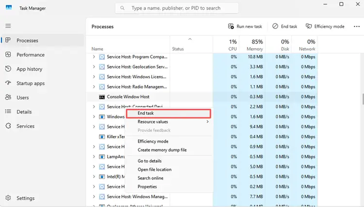 Use Windows Task Manager to close background apps