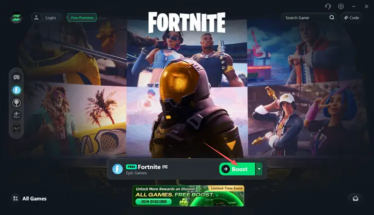 Click Boost in LagZapper to optimize Fortnite connection