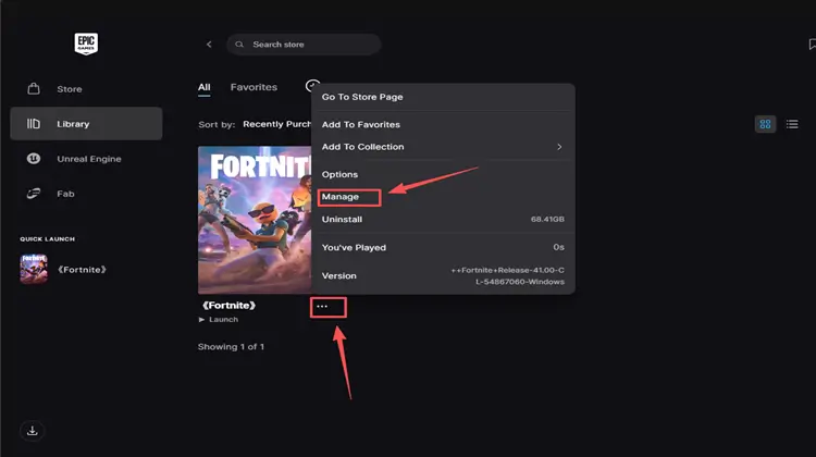 Verify Fortnite game files in Epic Games Launcher