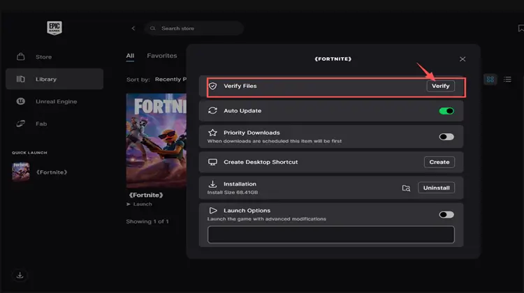 Click verify to repair missing or corrupted files
