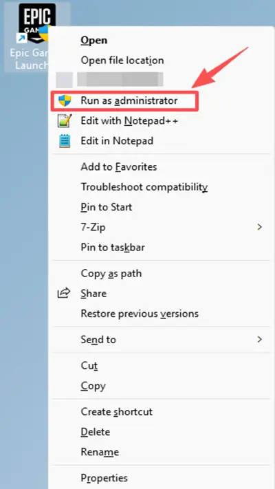 Right-click epic games launcher and click run as admin