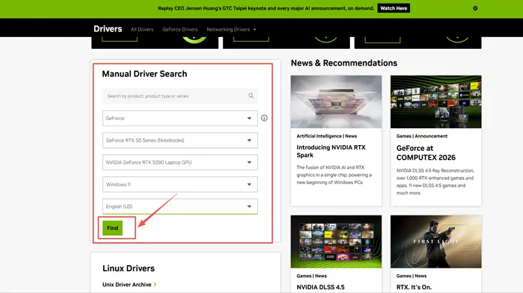Download the latest drivers from the official NVIDIA website