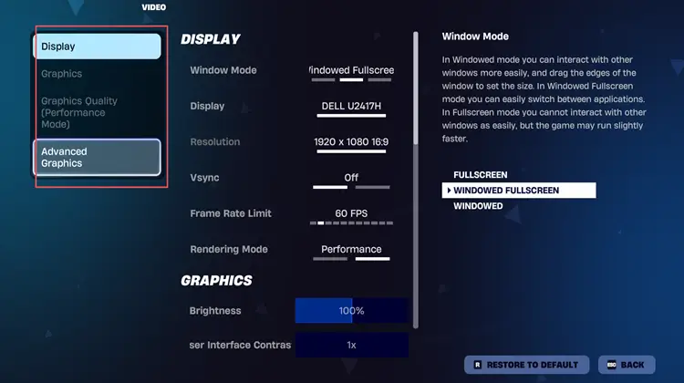 Lower graphics settings in Fortnite