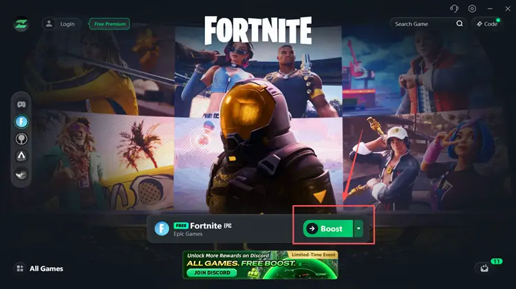 Click Boost in LagZapper to reduce Fortnite high ping and packet loss