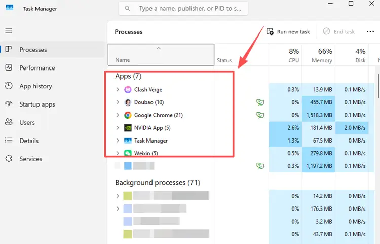 Close unnecessary background applications using Task Manager