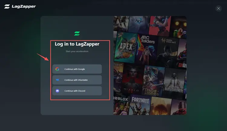 Open LagZapper and sign in