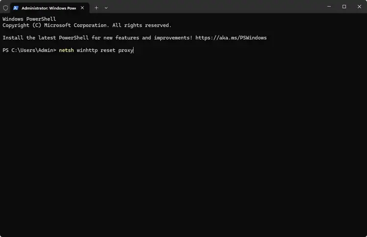 Run netsh winhttp reset proxy