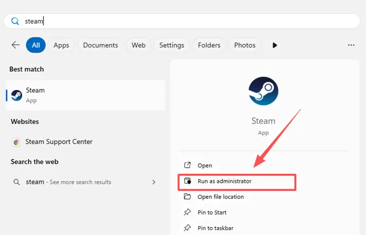 Run steam as admin