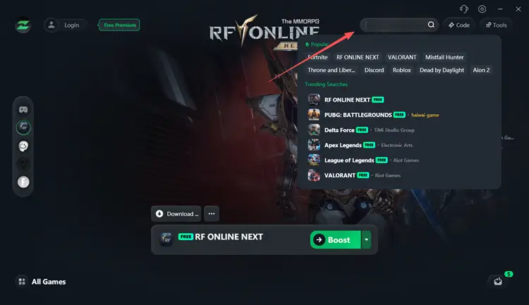 search for rf online next in lagzapper to optimize connection