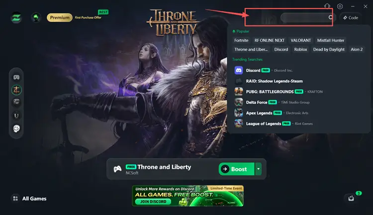 Search for Throne and Liberty in LagZapper to optimize connection