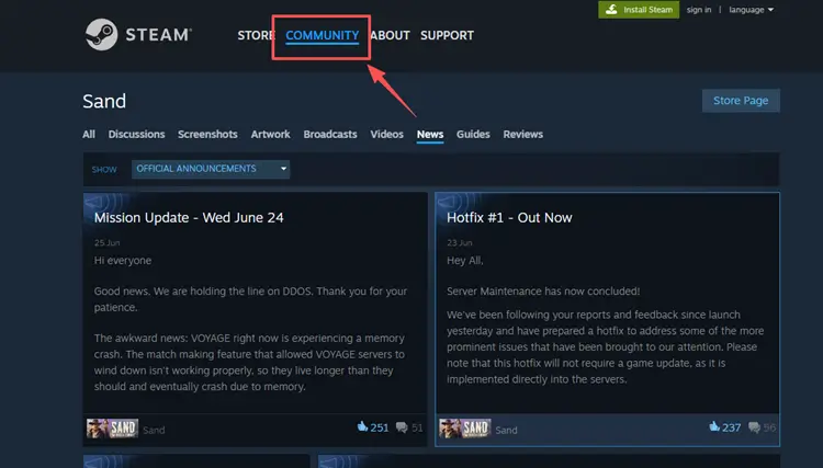 Steam community page screenshot