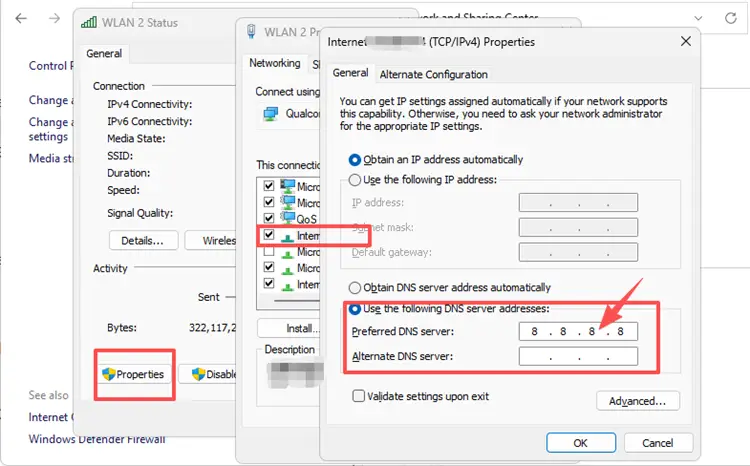 Enter dns addresses