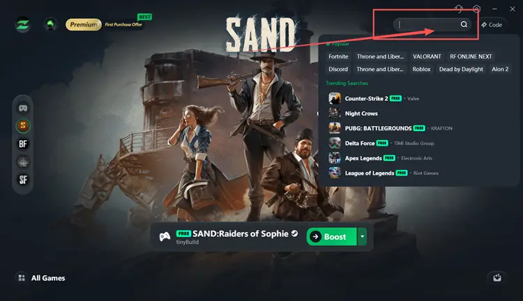 Search for SAND Raiders of Sophie in LagZapper to optimize connection