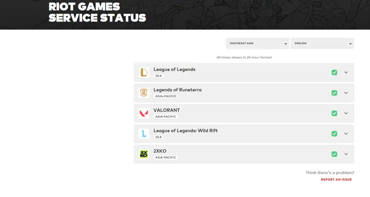 Screenshot of server status check page