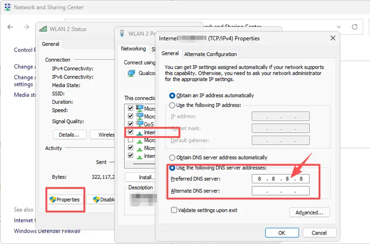 Enter dns addresses