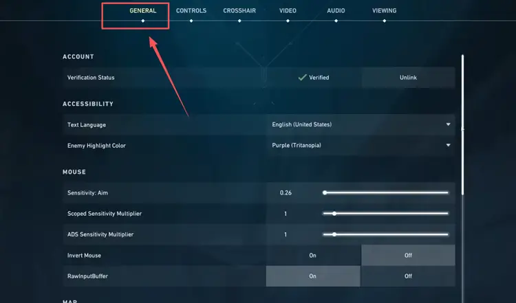 General settings in valorant