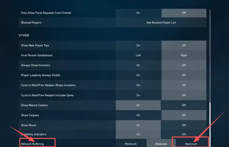 Network buffering setting