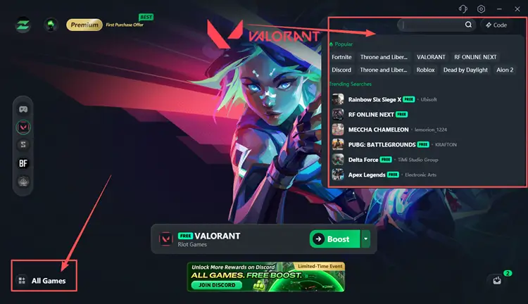Search for VALORANT in LagZapper to optimize connection