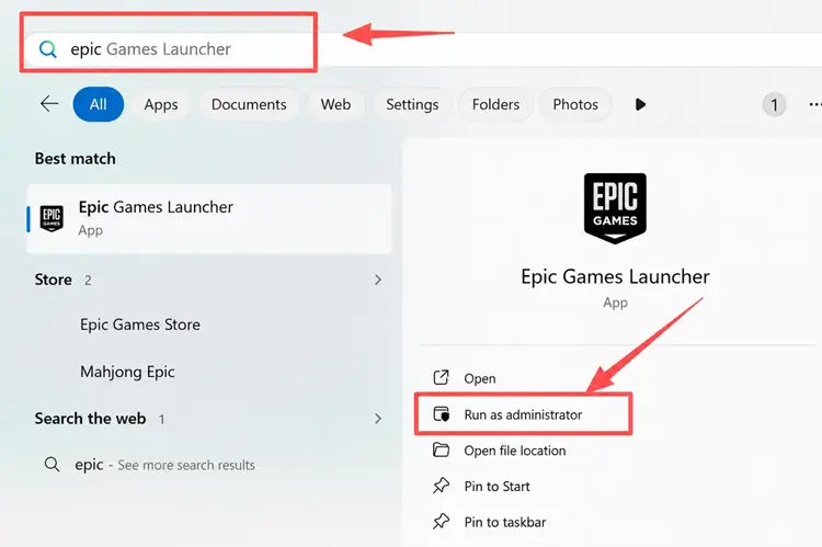 Запуск Epic от имени администратора