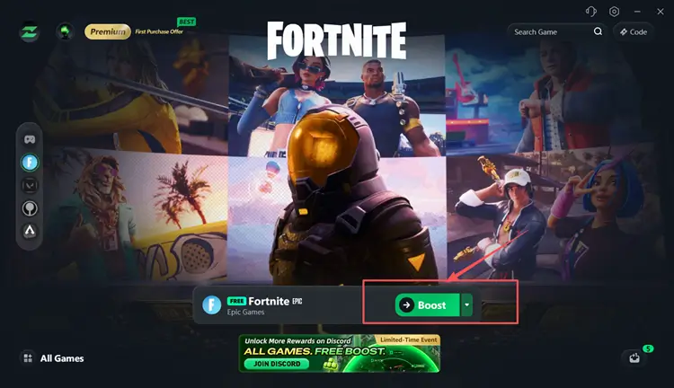 Ускорение Fortnite с помощью LagZapper перед запуском игры