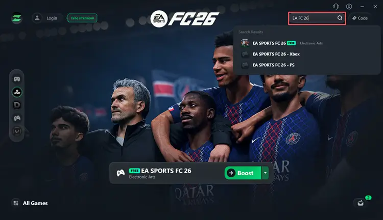 Search for EA FC 26 in LagZapper