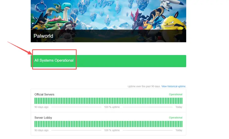 Screenshot of Palworld server status