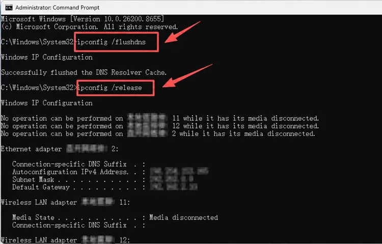 Flush DNS and reset network settings in Command Prompt