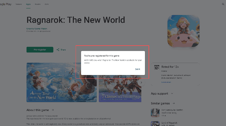After clicking, a pop-up confirming successful pre-registration will appear