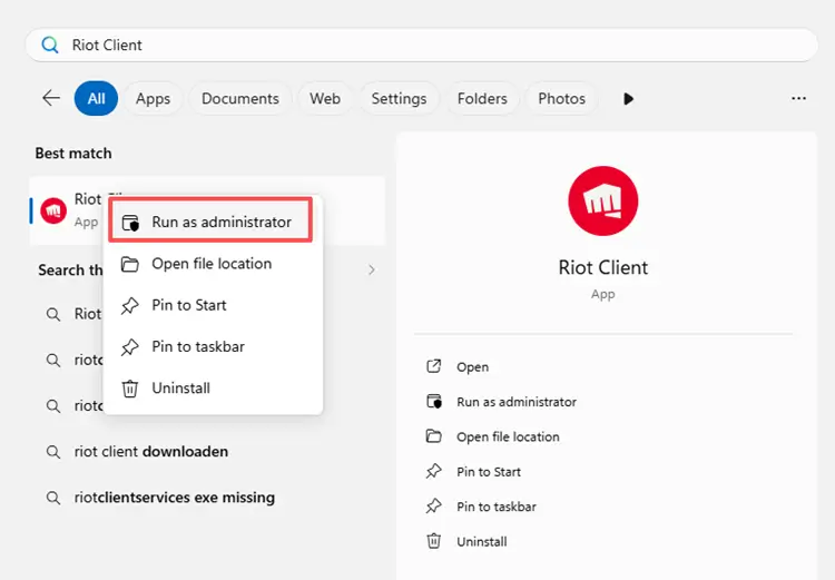 Reopen Riot Client as administrator to fix League of Legends lag