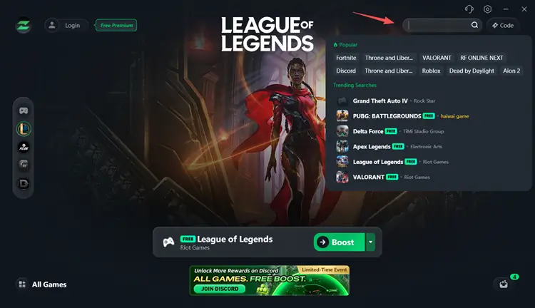 Search for League of Legends in LagZapper