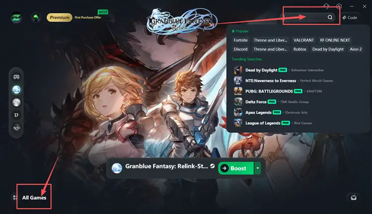 Search for Granblue Fantasy Relink in LagZapper to optimize co-op connection