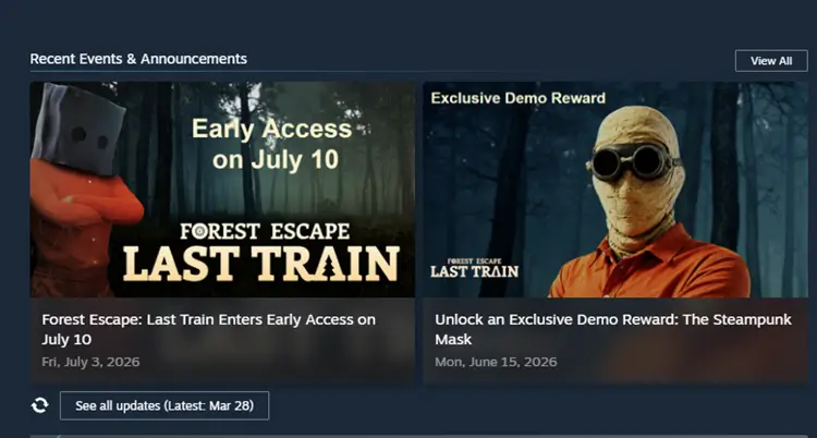 Screenshot of steam updates