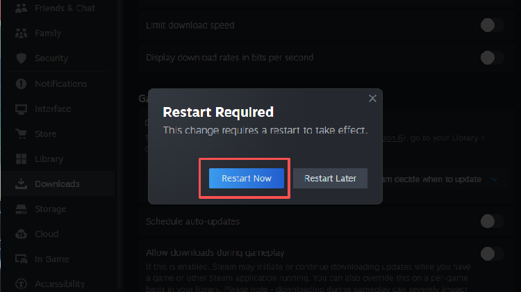 Restart Steam client completely for the change to take effect