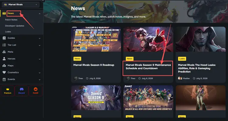 News page in Marvel Rivals