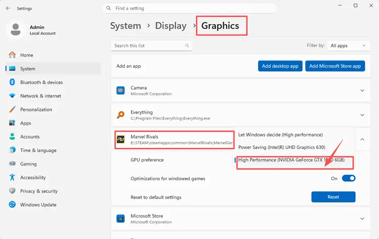Switch to a high performance gpu
