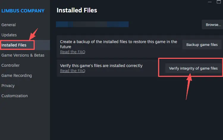 Verify integrity of Limbus Company game files on Steam