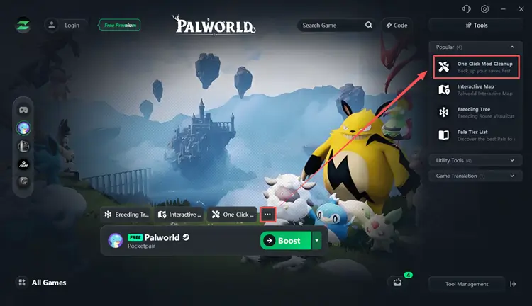 Open One-Click Mod Cleanup for Palworld in LagZapper