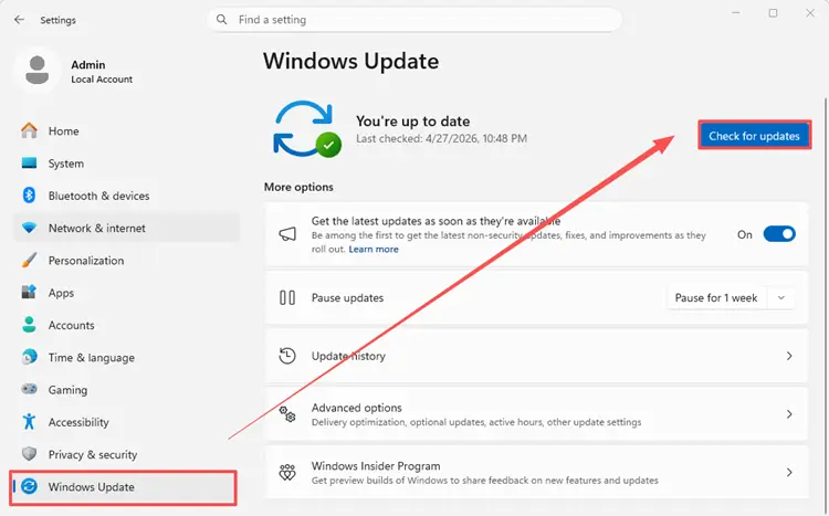 Check for Windows and driver updates
