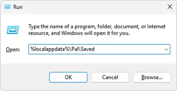 Open the Palworld Saved folder through Windows Run