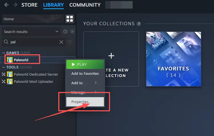 Right click Palworld and select properties
