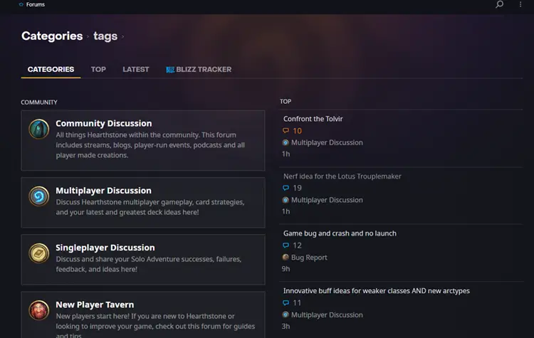 Screenshot of Hearthstone official forum