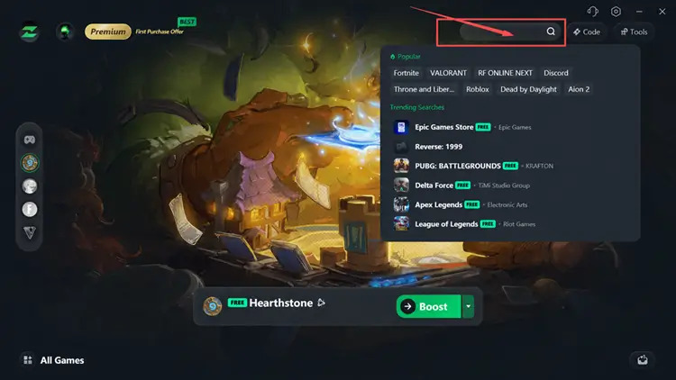 Search for Hearthstone in LagZapper