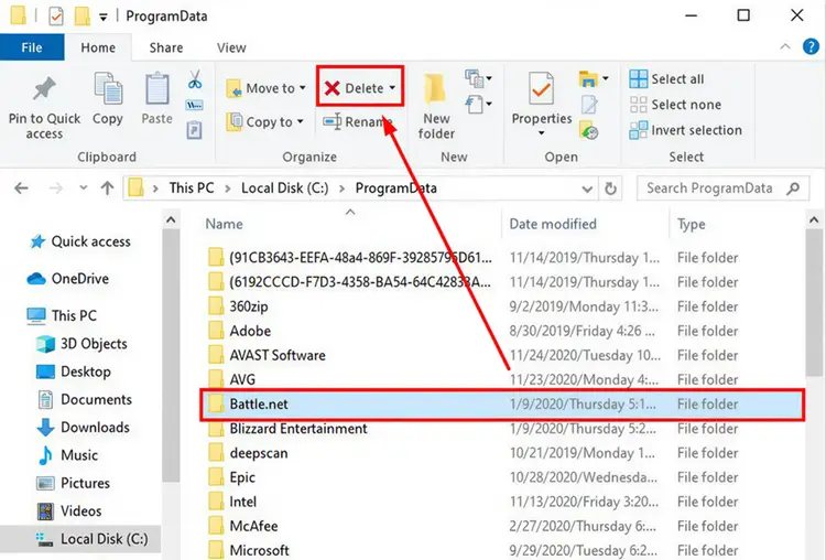 Delete the Battle.net cache folder in ProgramData